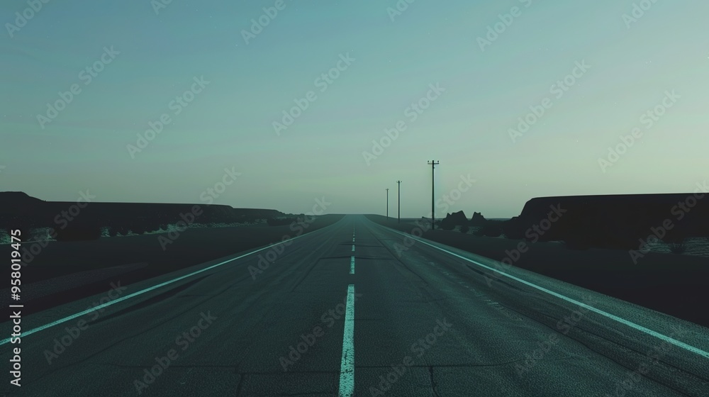 Fototapeta premium Open Road Journey Under Blue Skies Ideal for Travel, Adventure, and Freedom Themes
