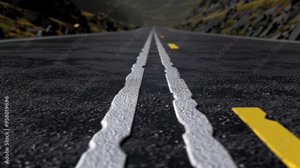 Fototapeta premium Open Road Journey Under Blue Skies Ideal for Travel, Adventure, and Freedom Themes