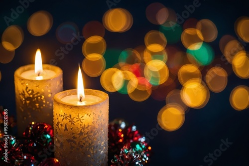 Christmas candles and lights. Christmas background