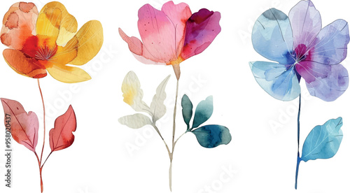 watercolor flowers in pastel colors for design, clipart