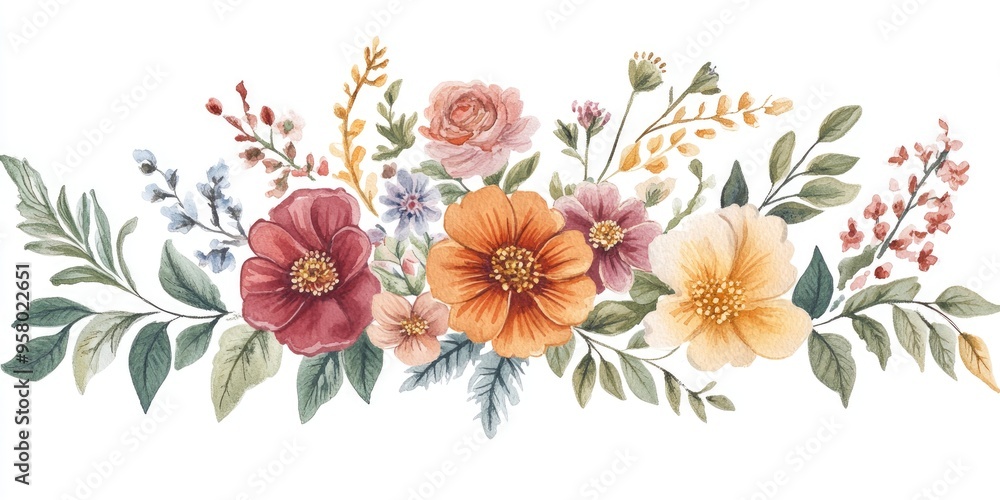 Obraz premium Stunning Watercolor Floral Arrangement: A Vibrant Display of Nature's Beauty