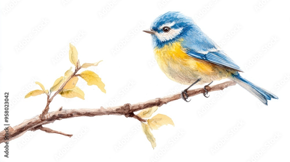 Fototapeta premium Vibrant Bluebird in Watercolor: A Delightful Expression of Nature's Beauty