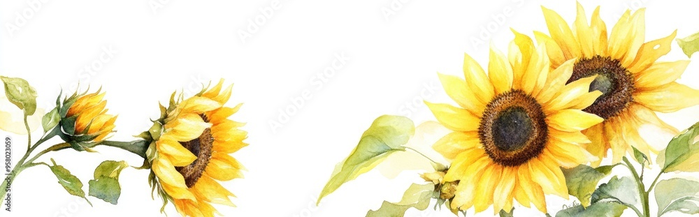 Obraz premium Vibrant Watercolor Sunflowers: A Beautiful Floral Representation of Nature's Splendor