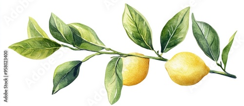 Wallpaper Mural Vibrant Watercolor Illustration of a Lemon Branch with Green Leaves Torontodigital.ca
