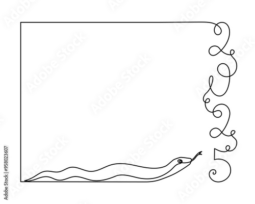 2025 year of snake one line art, hand drawn continuous contour.Holiday concept,festive New year chinese astrological horoscope, poisonous reptile serpent outline.Editable stroke.Isolated.Vector