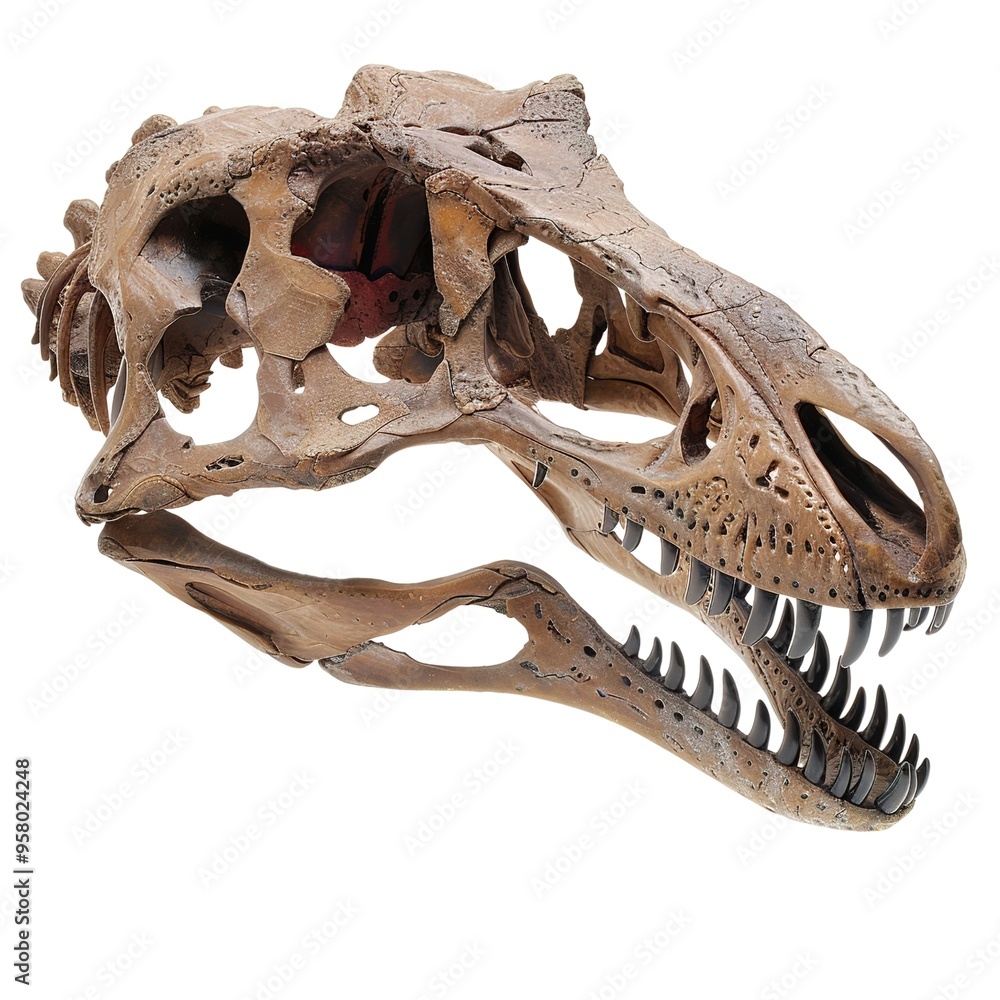 A dinosaur skull stands alone on a transparent background showcasing its magnificence isolated on white background A dinosaur skull stands alone on a transparent background showcasing its magnificence isolated on white background