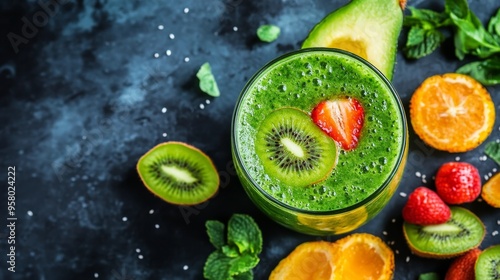 Green smoothie: nature's vitamins, slimmer's delight. photo