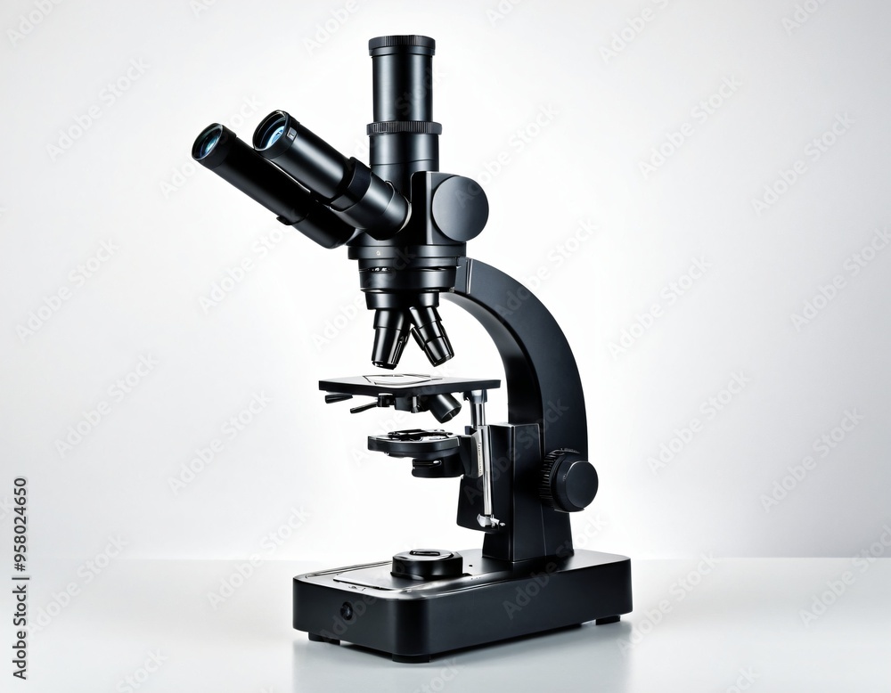 Modern microscope isolated on white. Medical equipment. Ai generated image Modern microscope isolated on white. Medical equipment. Ai generated image
