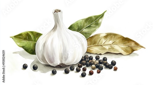 Fototapeta Naklejka Na Ścianę i Meble -  Vibrant Garlic and Spices: A Culinary Delight for Flavorful Dishes