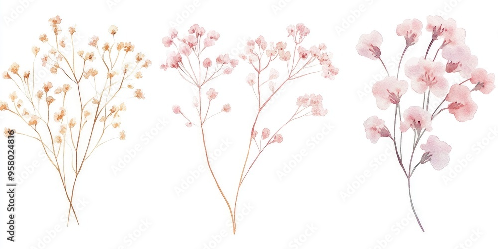 Fototapeta premium Delicate Watercolor Floral Arrangement: Elegant Pastel Blooms for Home and Art Decor