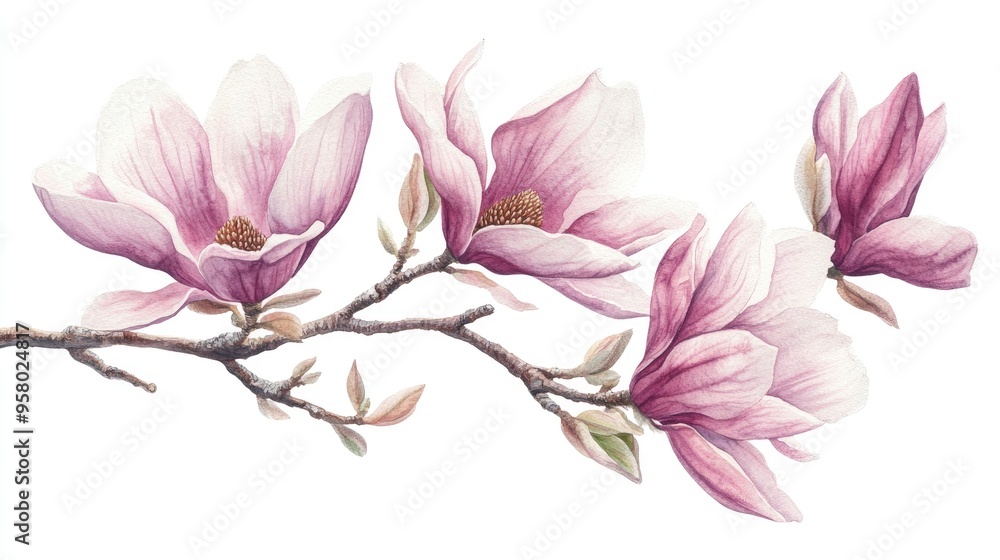 Obraz premium Delicate Magnolia Blooms: Exquisite Watercolor Floral Art for Nature Lovers