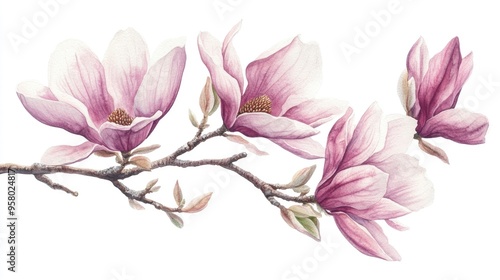 Delicate Magnolia Blooms: Exquisite Watercolor Floral Art for Nature Lovers