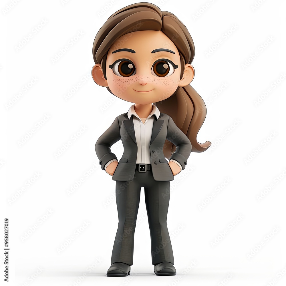 Empowering Office Character: A 3D Cartoon Female in a Professional Attire Standing Proudly Empowering Office Character: A 3D Cartoon Female in a Professional Attire Standing Proudly