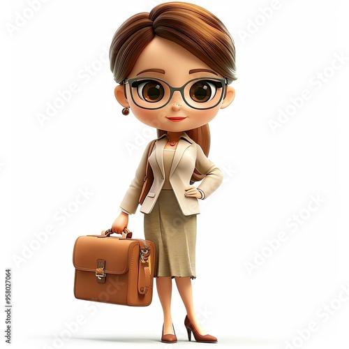 Charming 3D Cartoon Illustration of a Confident Office Woman with a Stylish Attitude