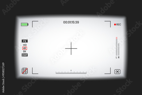 Camera viewfinder video or photo frame recorder flat style design vector illustration. Digital camera viewfinder with exposure settings and focusing grid template.