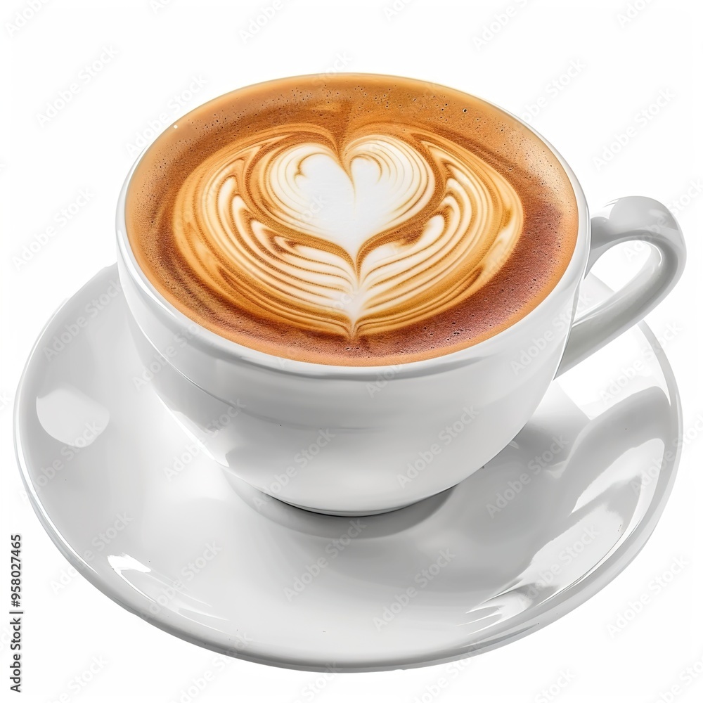 hot coffee cup latte with heart shaped latte art milk foam on white saucer illustration transparent hot coffee cup latte with heart shaped latte art milk foam on white saucer illustration transparent