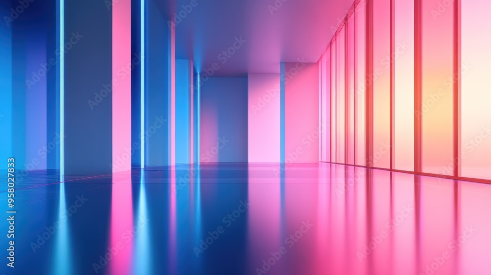 Innovative minimalist abstract 3D of modern interior with blue & pink lighting Innovative minimalist abstract 3D of modern interior with blue & pink lighting
