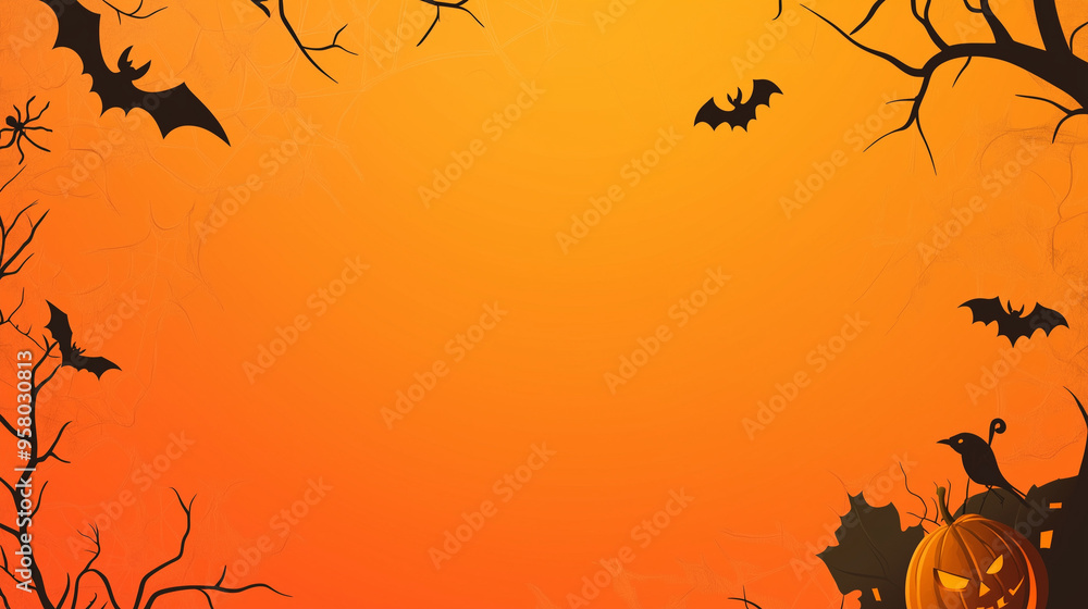 Blank orange background with a few Halloween elements on the sides Blank orange background with a few Halloween elements on the sides
