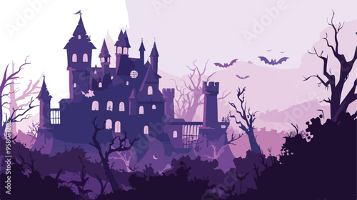 Haunted House Concept Silhouette of Ancient Castle