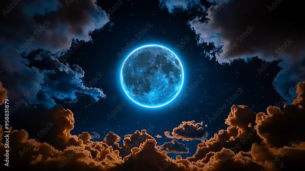 Bright moon shining through a partly cloudy night sky, clear weather, tranquil evening Bright moon shining through a partly cloudy night sky, clear weather, tranquil evening