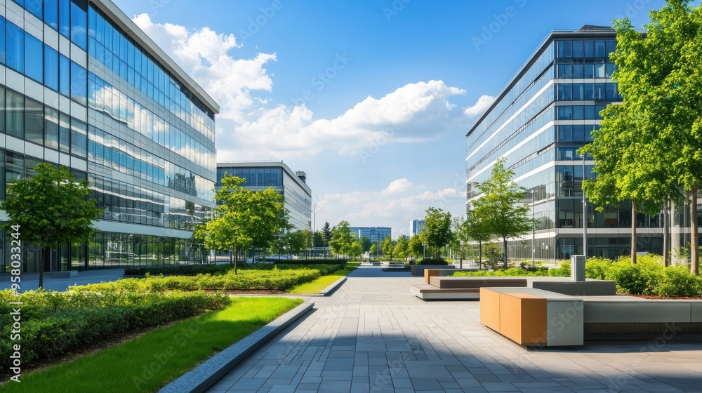 Modern Office Buildings with Green Landscaping Modern Office Buildings with Green Landscaping