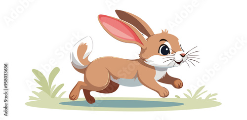 Energetic vector illustration of a running rabbit in motion, featuring a dynamic pose and vibrant colors, symbolizing speed, agility, and freedom. Perfect for designs related to wildlife, sports photo