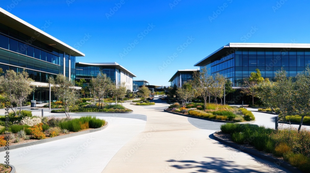 Modern Office Complex with Lush Landscaping Modern Office Complex with Lush Landscaping