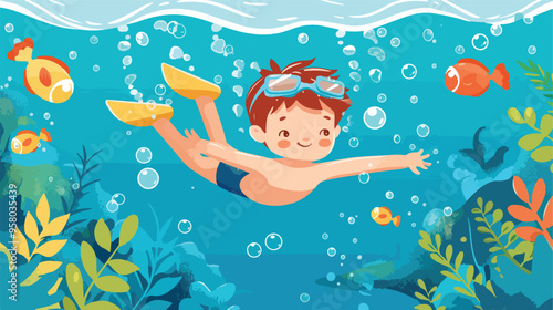 Little Boy Swimming Baby Goes in for Sports