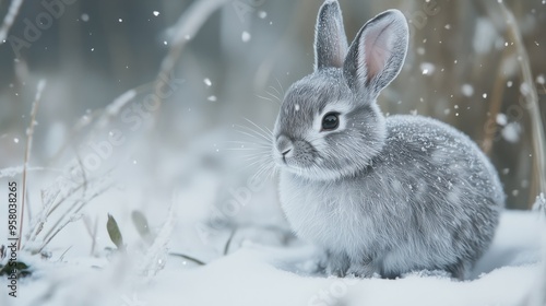 rabbit in the winter with the snow