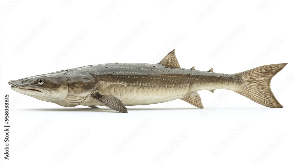Fototapeta premium Sturgeon isolated on a white background, side view.