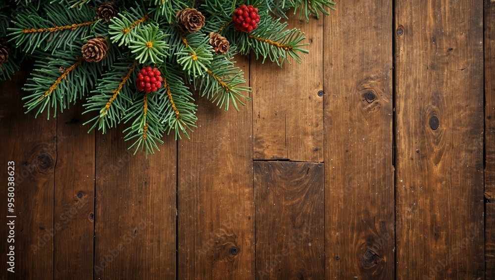 Christmas Fir Tree On Wooden Background With Snowflakes Christmas Fir Tree On Wooden Background With Snowflakes
