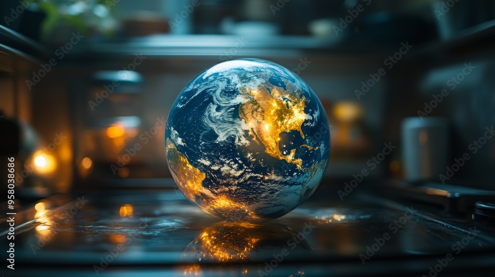 Planet Earth Overheating in Microwave Representing Climate Impact Planet Earth Overheating in Microwave Representing Climate Impact
