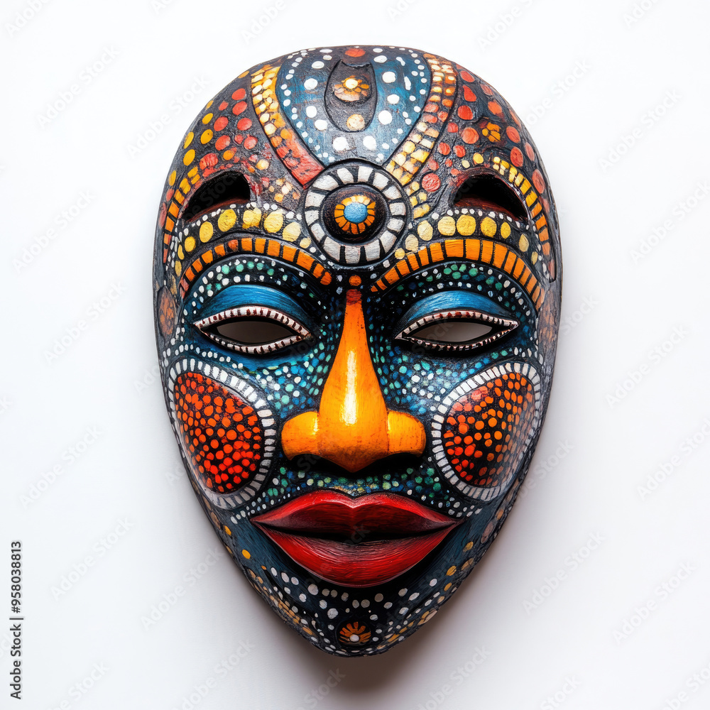 Colorful African mask isolated on a clean white background. Colorful African mask isolated on a clean white background.