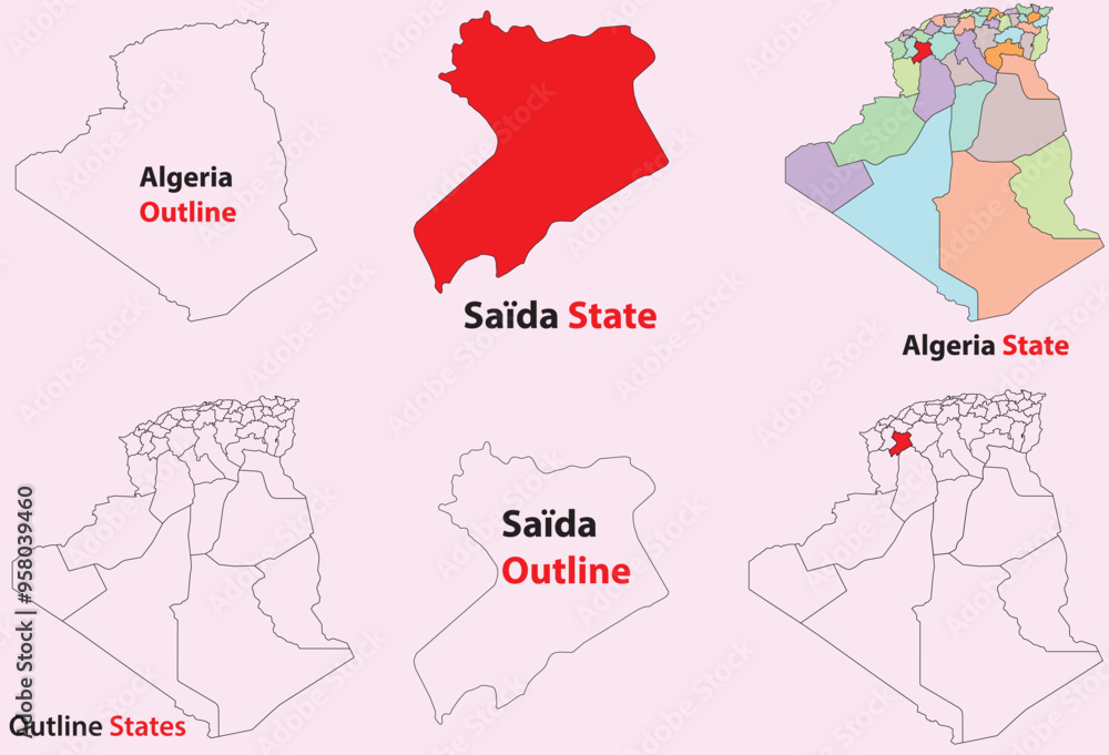 Obraz premium Saïda map vector of Algeria, Saïda line map, Saïda with city map, Saïda outline map
