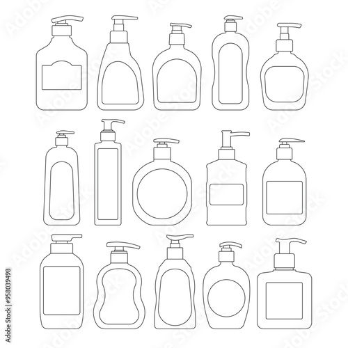 Liquid hand soap flat line icons editable stroke isolated objects