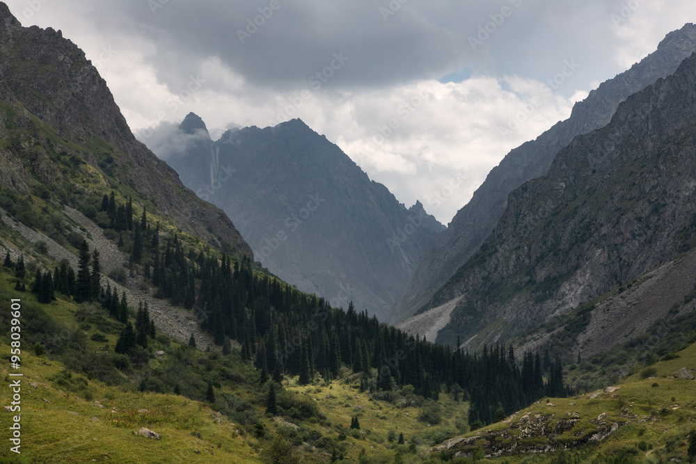 Fototapeta premium Scenic landscape and rugged mountains of Ala Archa valley