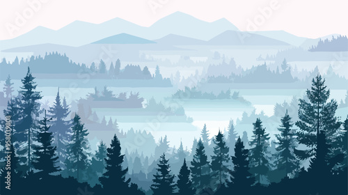Natural Forest Landscape Woodland Panorama with Tall Trees