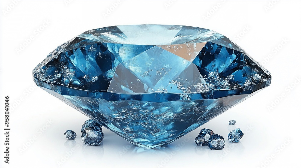 Azure Brilliance: A flawless blue diamond, radiating opulence and sophistication, sparkles against a pristine white backdrop. Azure Brilliance: A flawless blue diamond, radiating opulence and sophistication, sparkles against a pristine white backdrop.