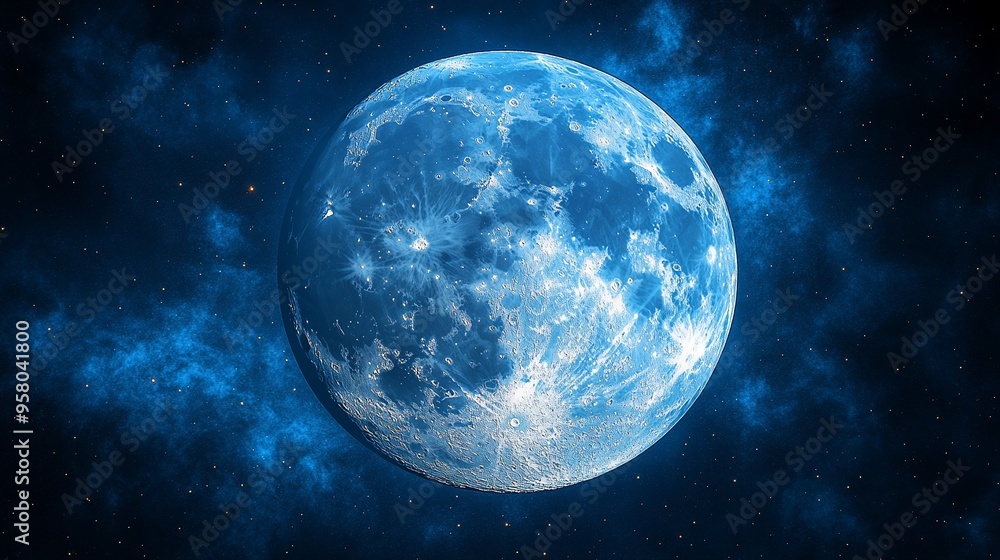 Celestial Blue Moon: A mesmerizing, ethereal blue moon shines brightly against a backdrop of twinkling stars and swirling nebulas, evoking a sense of wonder and cosmic mystery. Celestial Blue Moon: A mesmerizing, ethereal blue moon shines brightly against a backdrop of twinkling stars and swirling nebulas, evoking a sense of wonder and cosmic mystery.