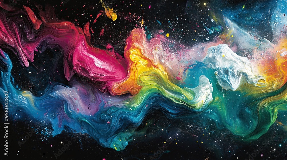 2. An abstract album cover with a swirling vortex of vibrant colors, including shades of blue, green, pink, and yellow, blending together in a dynamic and chaotic pattern, with splatters of white 2. An abstract album cover with a swirling vortex of vibrant colors, including shades of blue, green, pink, and yellow, blending together in a dynamic and chaotic pattern, with splatters of white