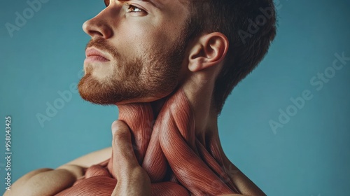 Close-up portrait of a man with visible neck muscles.