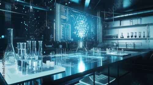 Futuristic Laboratory with Holographic Interface