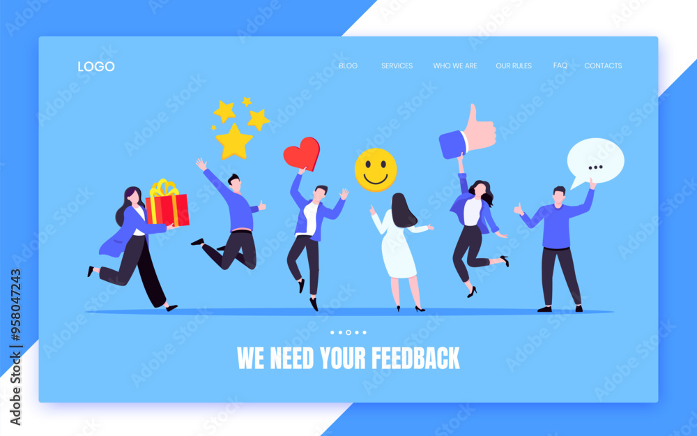 Employee feedback work satisfaction survey business concept flat vector illustration. Employee or customer feedback rating opinion with people and social icons - thumb, smile emoji, stars and heart. Employee feedback work satisfaction survey business concept flat vector illustration. Employee or customer feedback rating opinion with people and social icons - thumb, smile emoji, stars and heart.