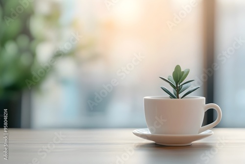 Wallpaper Mural Cozy Potted Plant on Wooden Desk in Peaceful Office Environment Torontodigital.ca