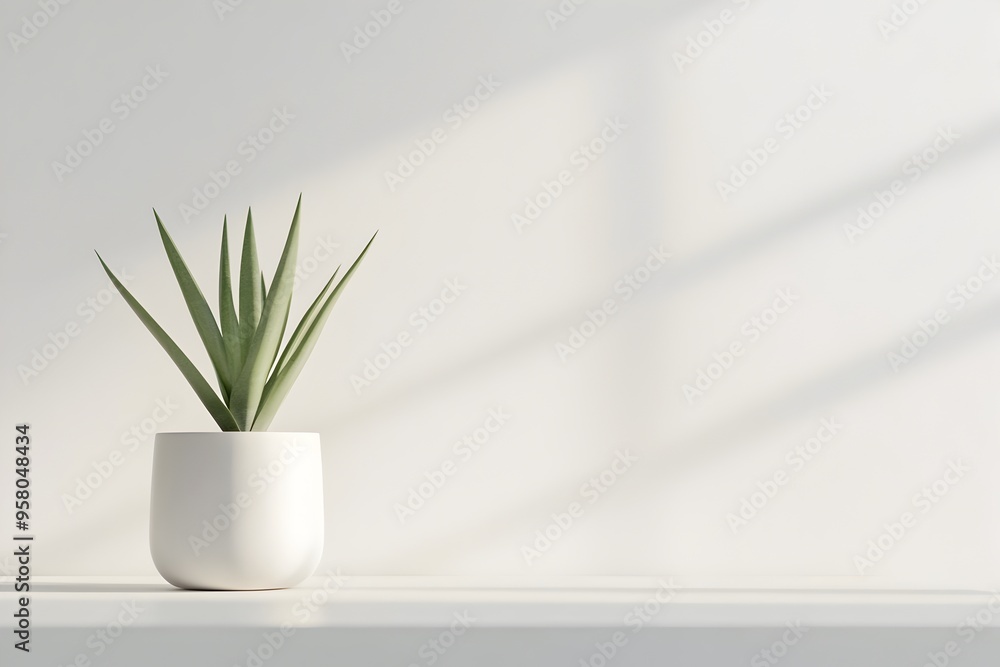 Minimalist Aloe Vera Houseplant on Wooden Shelf in Bright Interior Room Minimalist Aloe Vera Houseplant on Wooden Shelf in Bright Interior Room