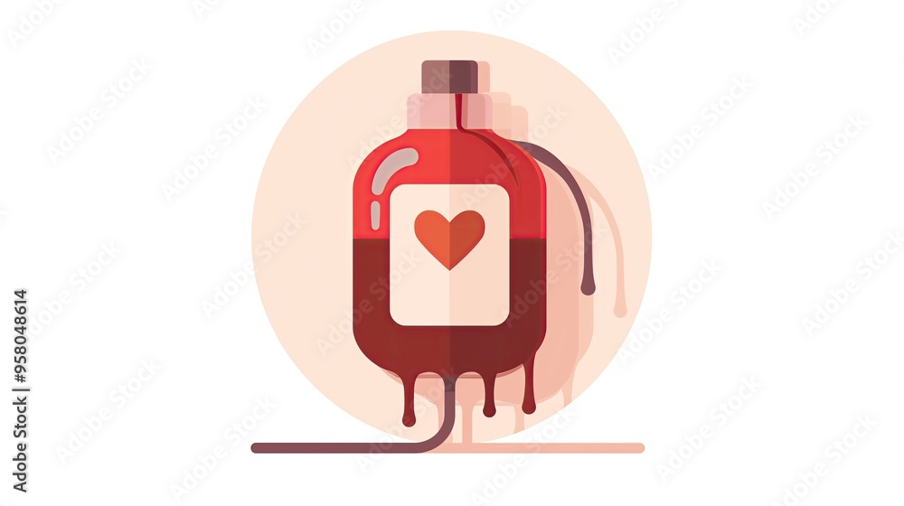 Obraz premium Creative illustration of a blood donation bag with heart motifs, symbolizing healthcare, compassion, and charity.