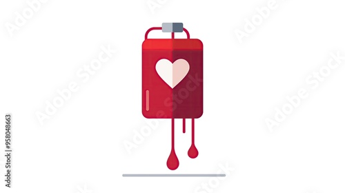 Abstract illustration of a blood donation bag with heart designs, representing love, healthcare, and the importance of giving.