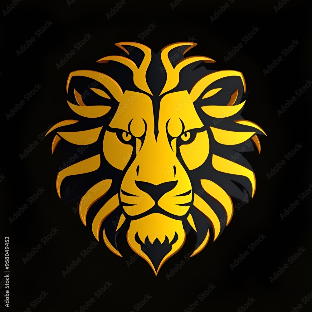 Obraz premium Golden polygonal lion logo: Striking geometric emblem on black