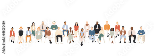 Multicultural group of people sitting together.
