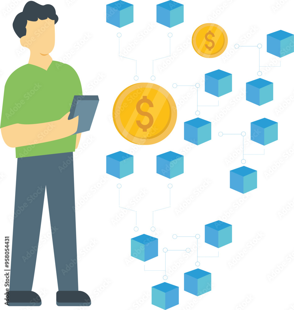 The boy is working on the dollar blockchain. The boy is working on the dollar blockchain.